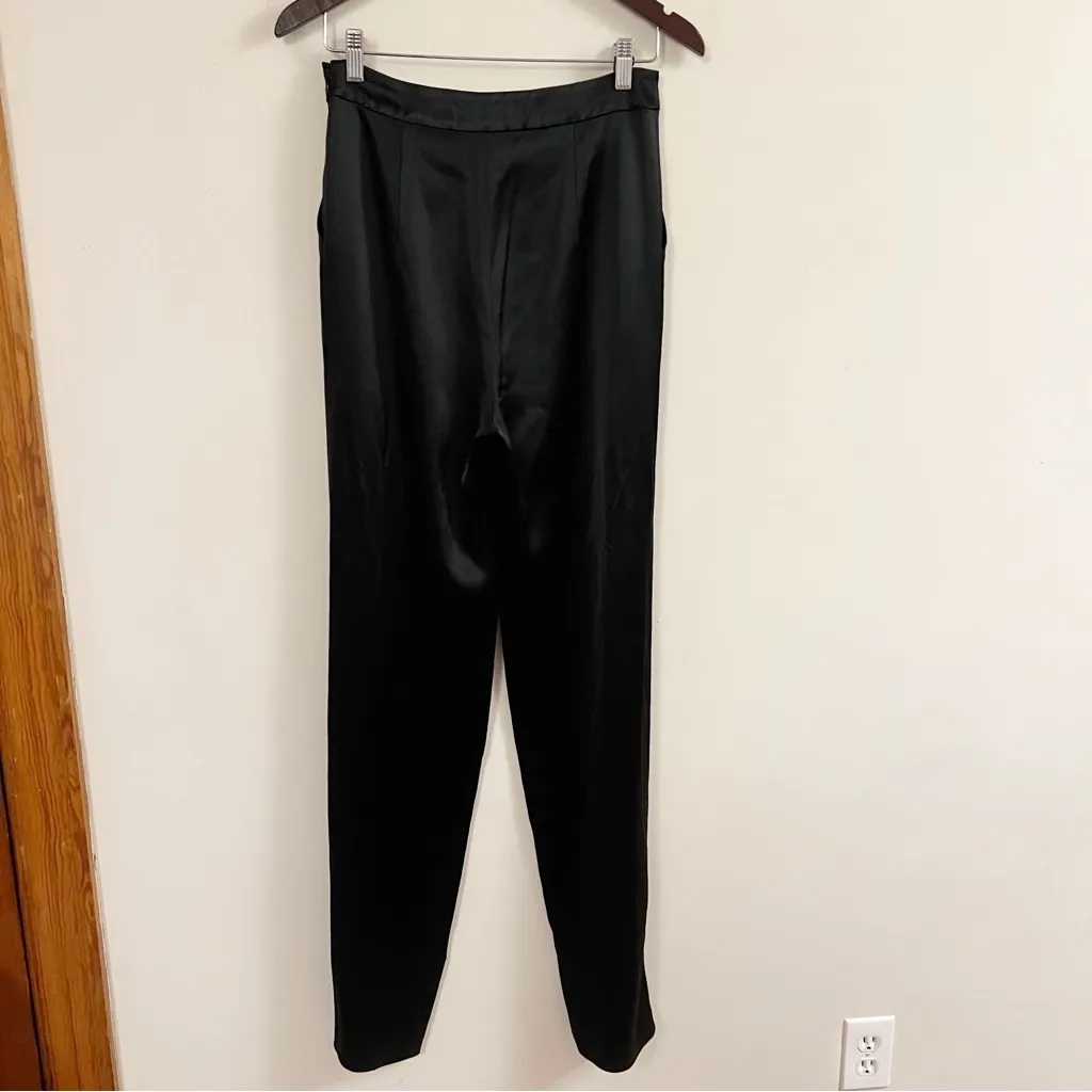Cinq a Sept Alexi Black Satin Pants Size 4 Straight Leg High Rise Side Zip - Image 7