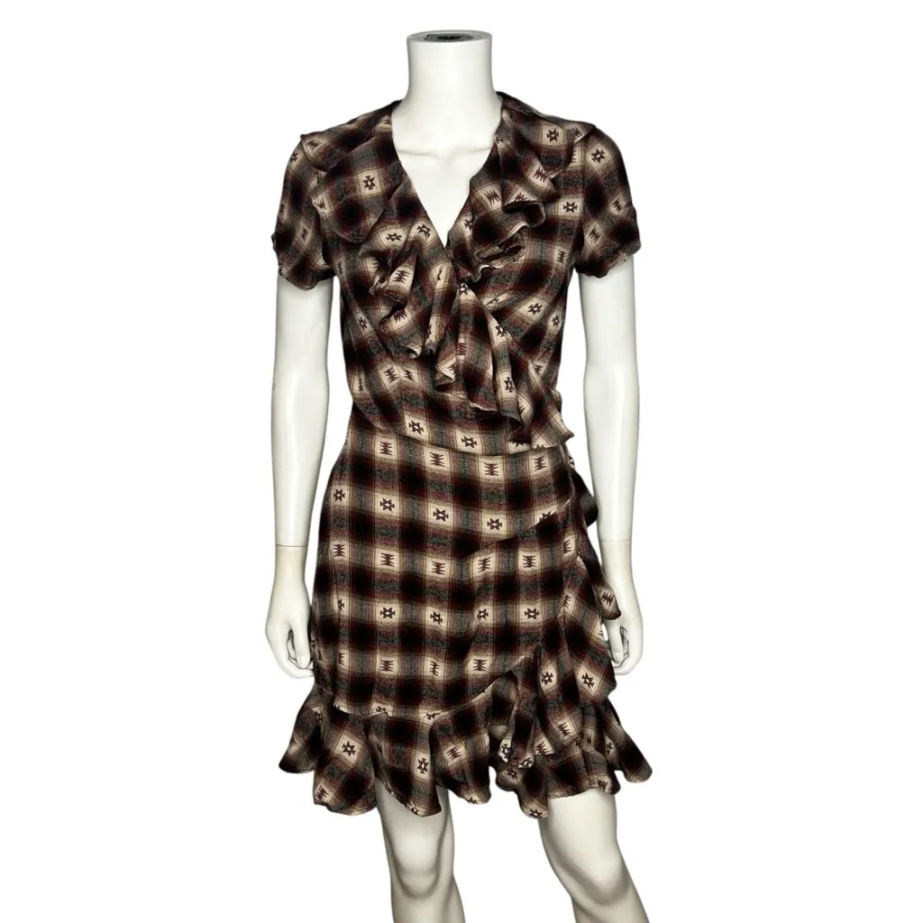 Ralph Lauren Denim & Supply Plaid Flannel Ruffle Wrap Dress Red Blue Size M Size M - Image 2