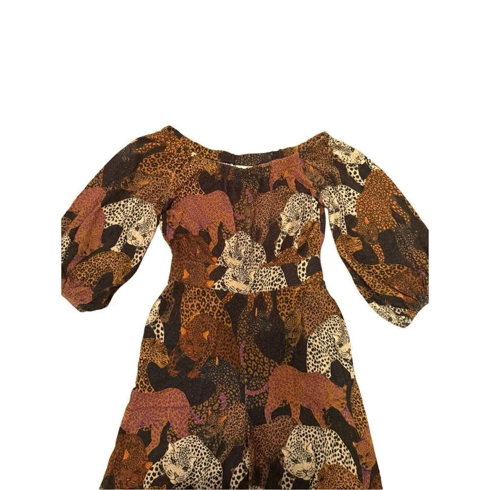 Farm Rio for Anthropologie Animalia Mirana Jumpsuit XS Jumper Romper in Brown Mo - Image 7