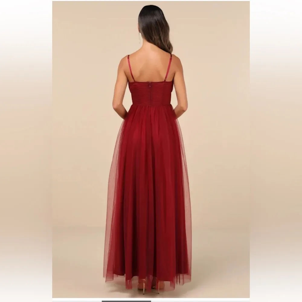 Lulus Convincingly Graceful Wine Red Tulle Sleeveless Maxi Dress Size Medium - Image 2