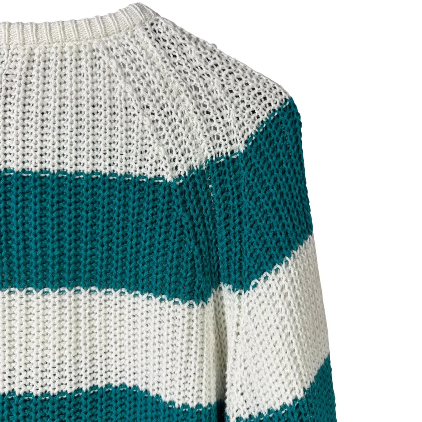 Vintage L'SimSBURY Striped Chunky Knit Sweater M Green Teal White Cotton Blend Size M - Image 14