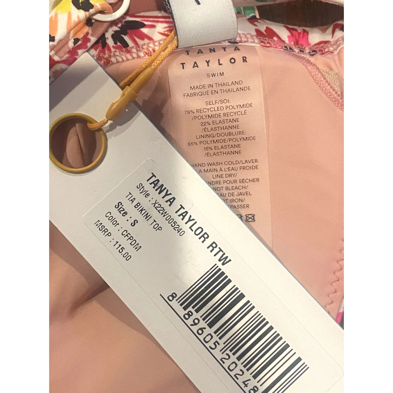 NWT Tanya Taylor Tia Bikini Top Floral Dahlia Beaded Straps Swim S Pink #4366 - Image 10