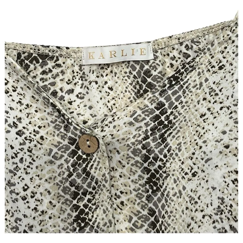 Karlie Top Womens Small Ivory Snake Button Front Spaghetti Strap Tie Bottom - Image 3