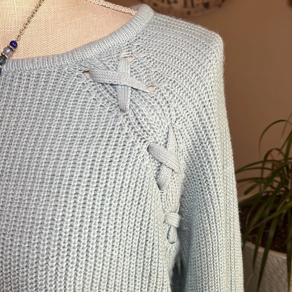 Ana Crewneck Sweater Criss-Cross Sleeve Detail Size XL Light Blue - Image 2