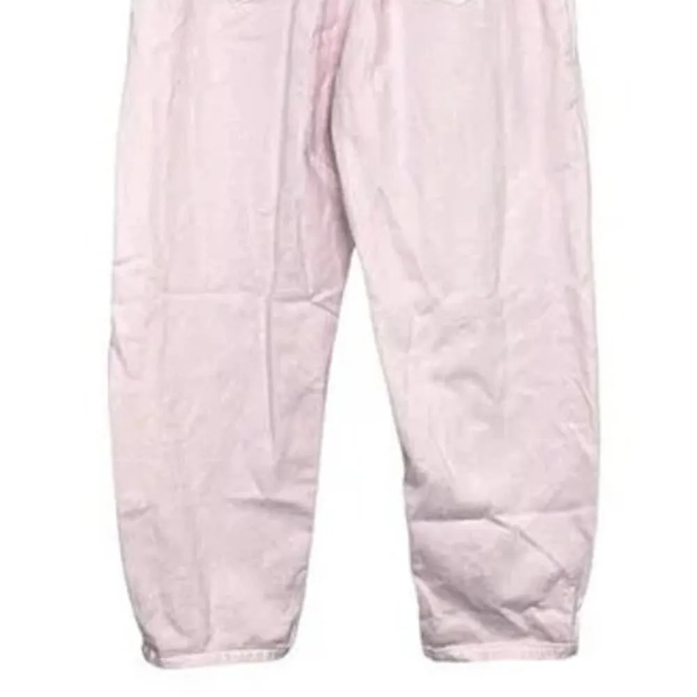 Zara Relaxed Fit Paper Bag Baggy Cotton Jean Pants Bunched Waist Pockets 4 Pink - Image 9