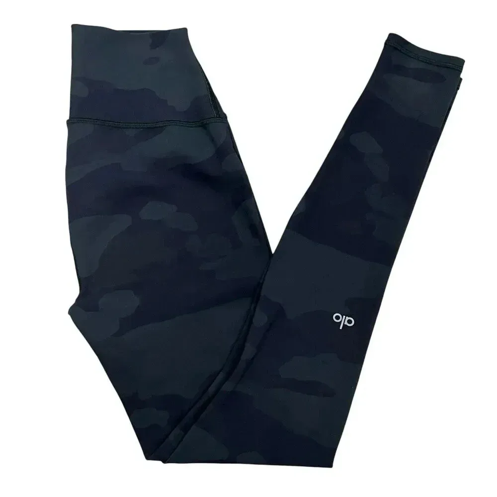 Alo Yoga High Waist Camp Vapor Leggings Black Green Camouflage Athletic Pants XS - Image 5