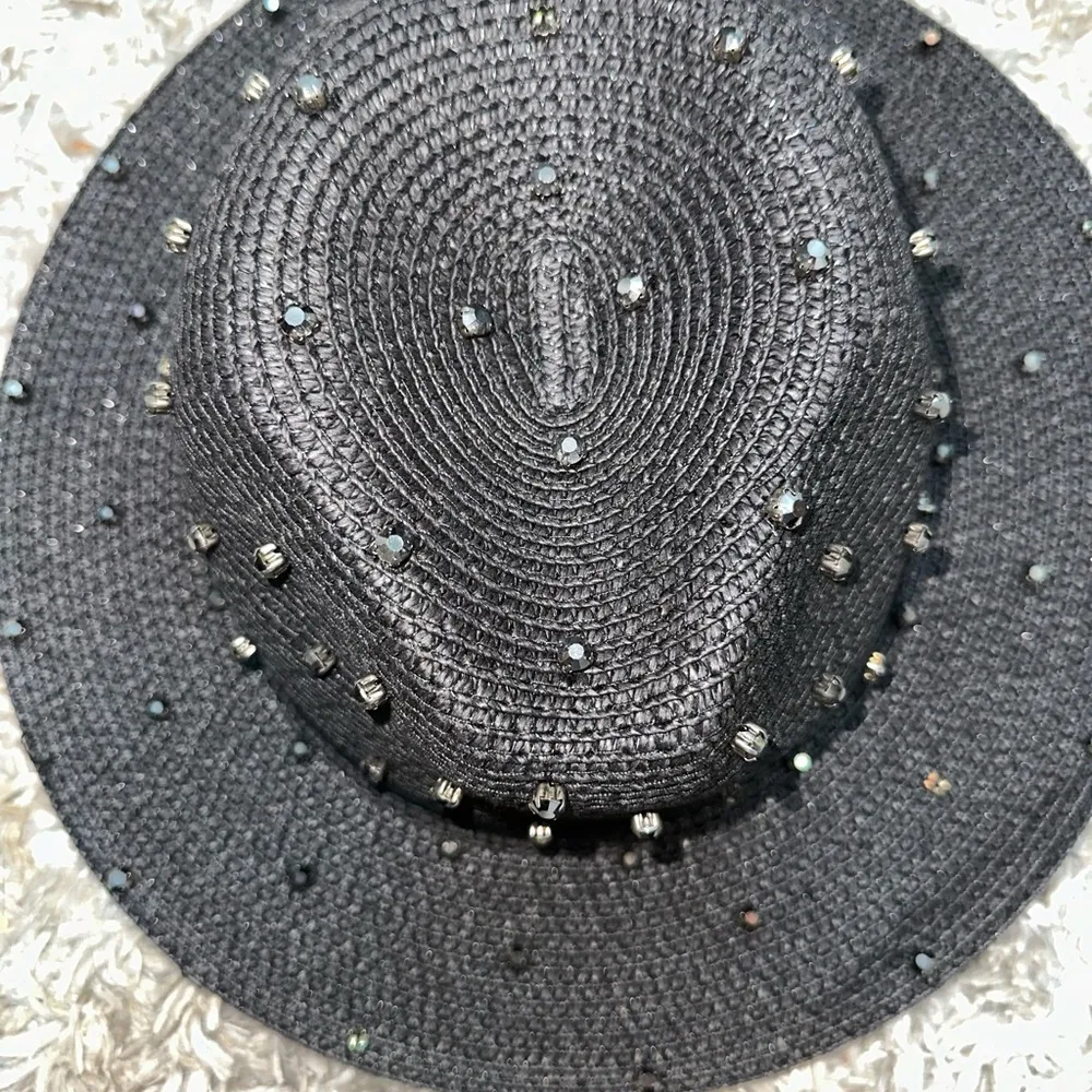 Bits And Pieces To Go Bling Panama Straw Hat Black With Black Crystals‎ READ - Image 3