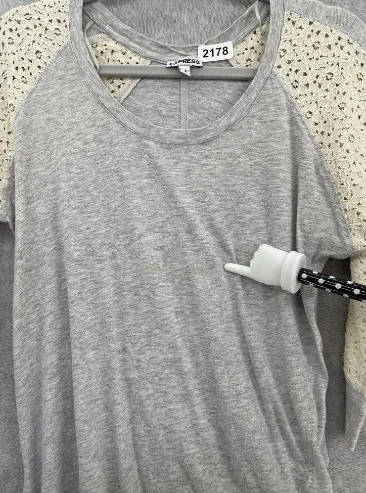Express Women's Raglan Shirt Lace 3/4 Sleeve Gray Marled Size Medium Scoop Neck - Image 4