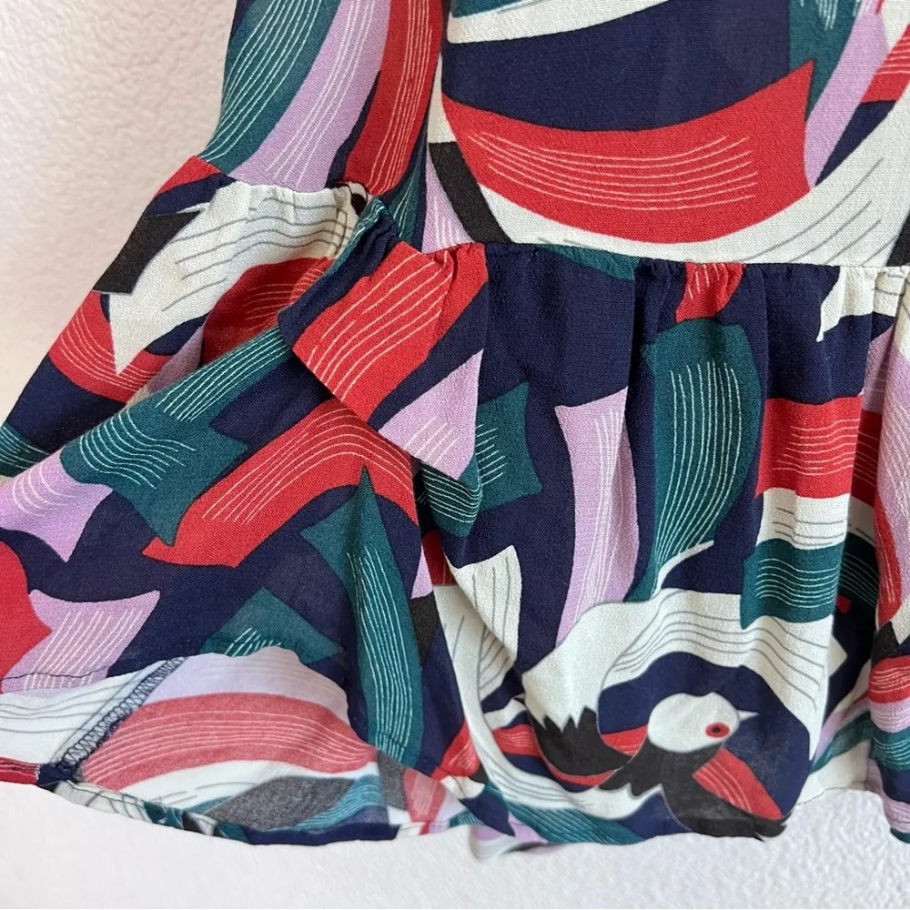 Maeve Anthropologie Cheyenne Blouse Peplum Geometric Brick Navy - Image 4