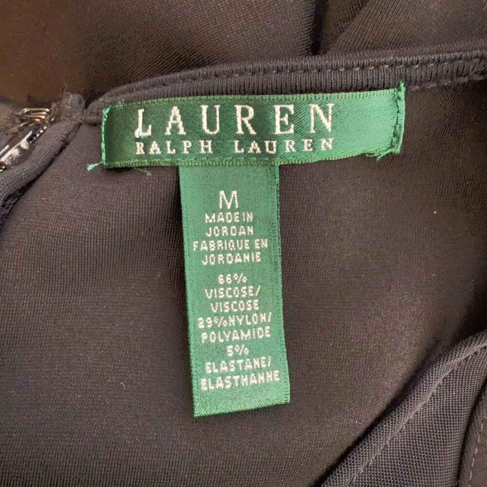 Lauren Ralph Lauren Sleeveless Mesh V-Neck Cocktail Dress Women's Medium Black - Image 11