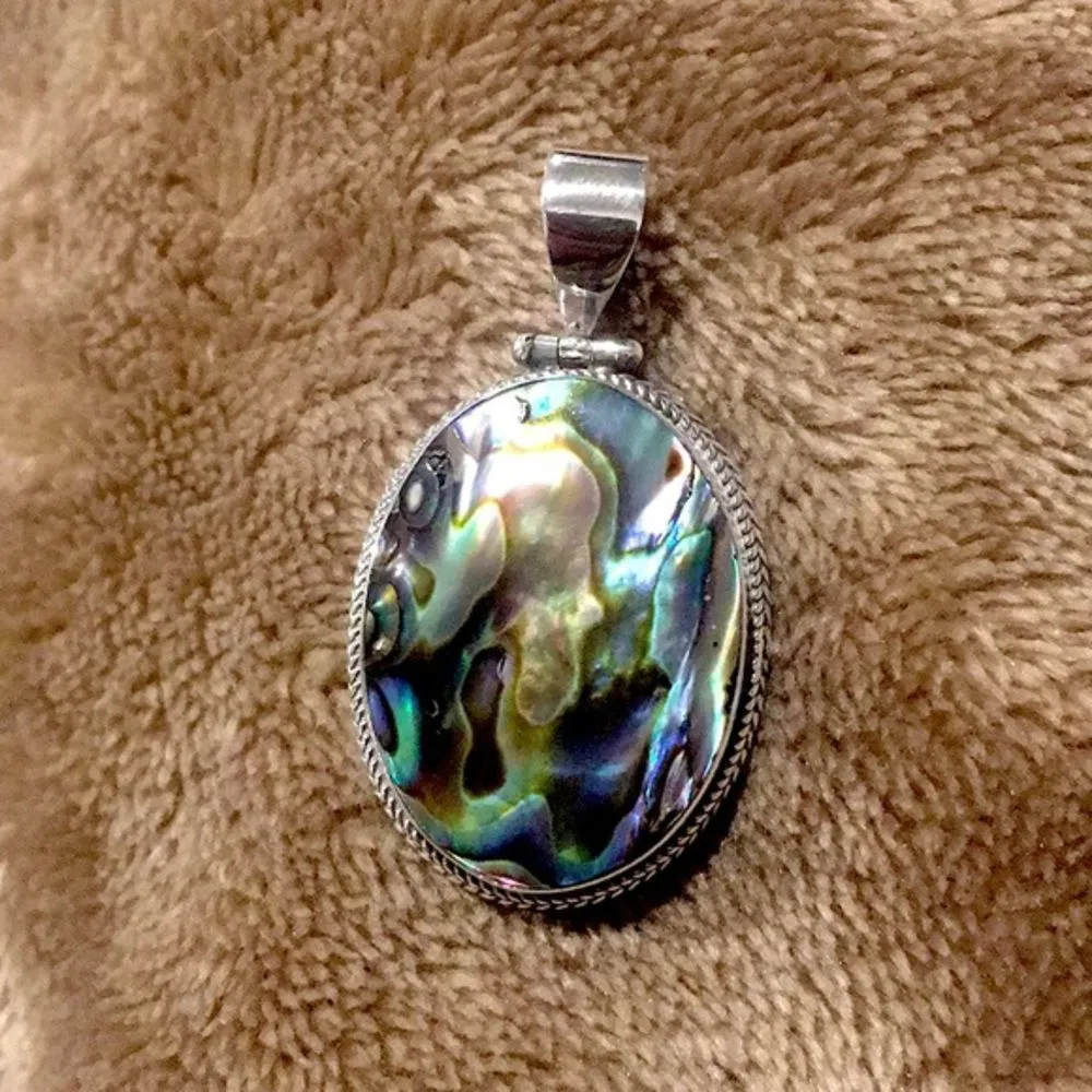 Abalone Sterling Silver Oval Braid Around Bezel Trim Pendant - Image 7