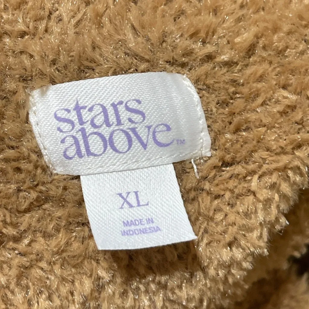 Stars Above Fuzzy Pullover Tan XL Extra Large Scoop Neck Soft - Image 4