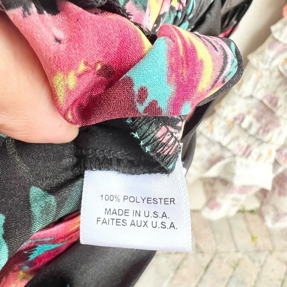 MISA floral wide leg pants with scarf fringe belt Extra small black - Image 7