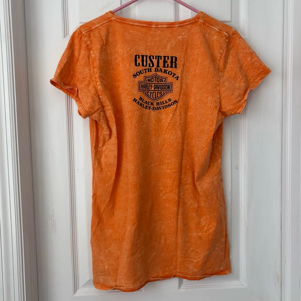 Harley Davidson 76th Annual Sturgis 2016 Black Hills Rally Orange Vneck Tshirt Size XL - Image 2