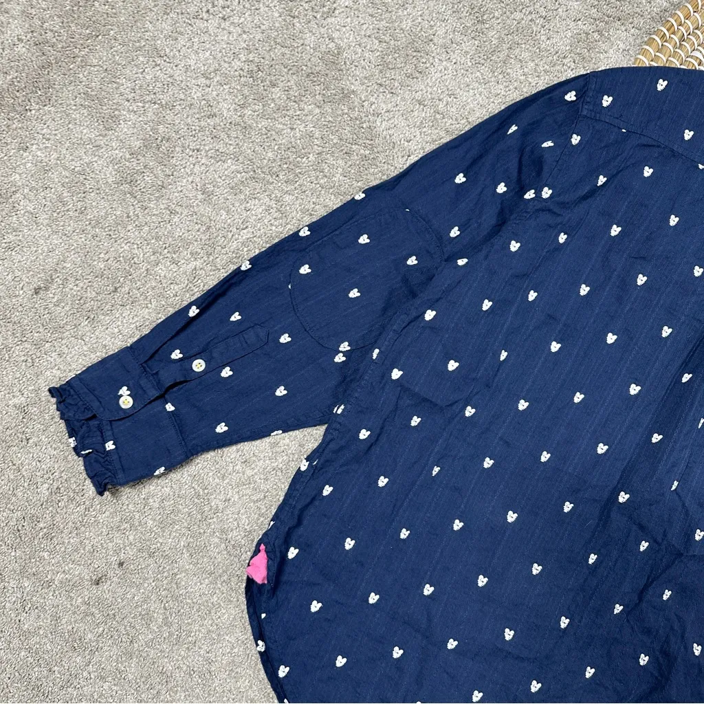 Kerri Rosenthal Women’s Mia Ruffle Button Down Shirt Tiny Heart Print in Navy XL Blue - Image 11