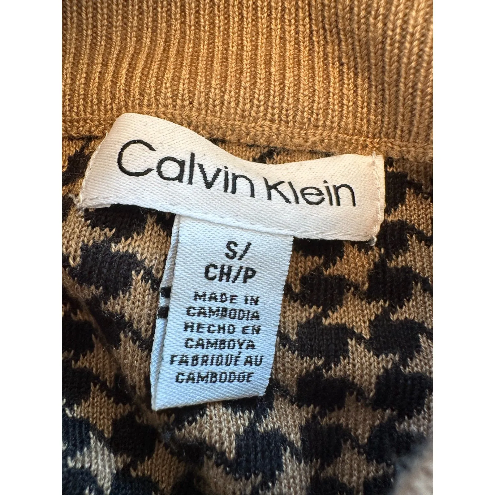 Calvin Klein Preppy Brown Houndstooth Sweater Size Small - Image 3