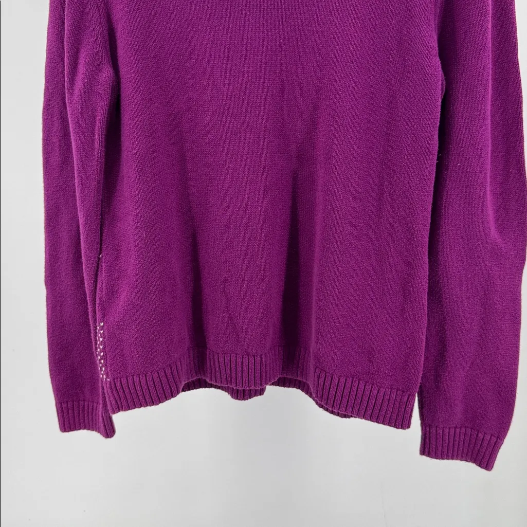 Christopher & Banks Purple 1/4 button Sweater winter snowman embroidered M - Image 4