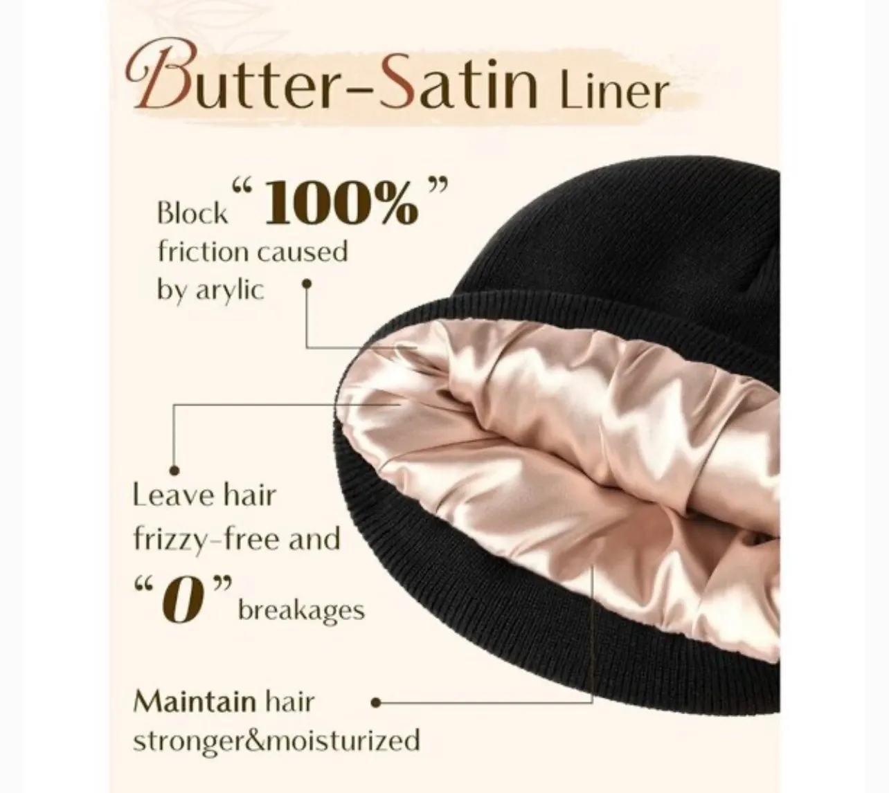 Yanibest Black Satin Lined Knit Cuffed Beanie  - Image 3