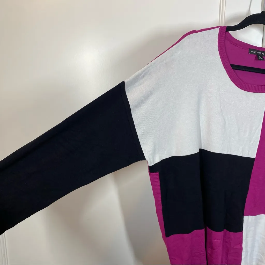 Lafayette 148 New York Sweater Plus Size 2XL‎ Colorblock Pink & Black & White - Image 4