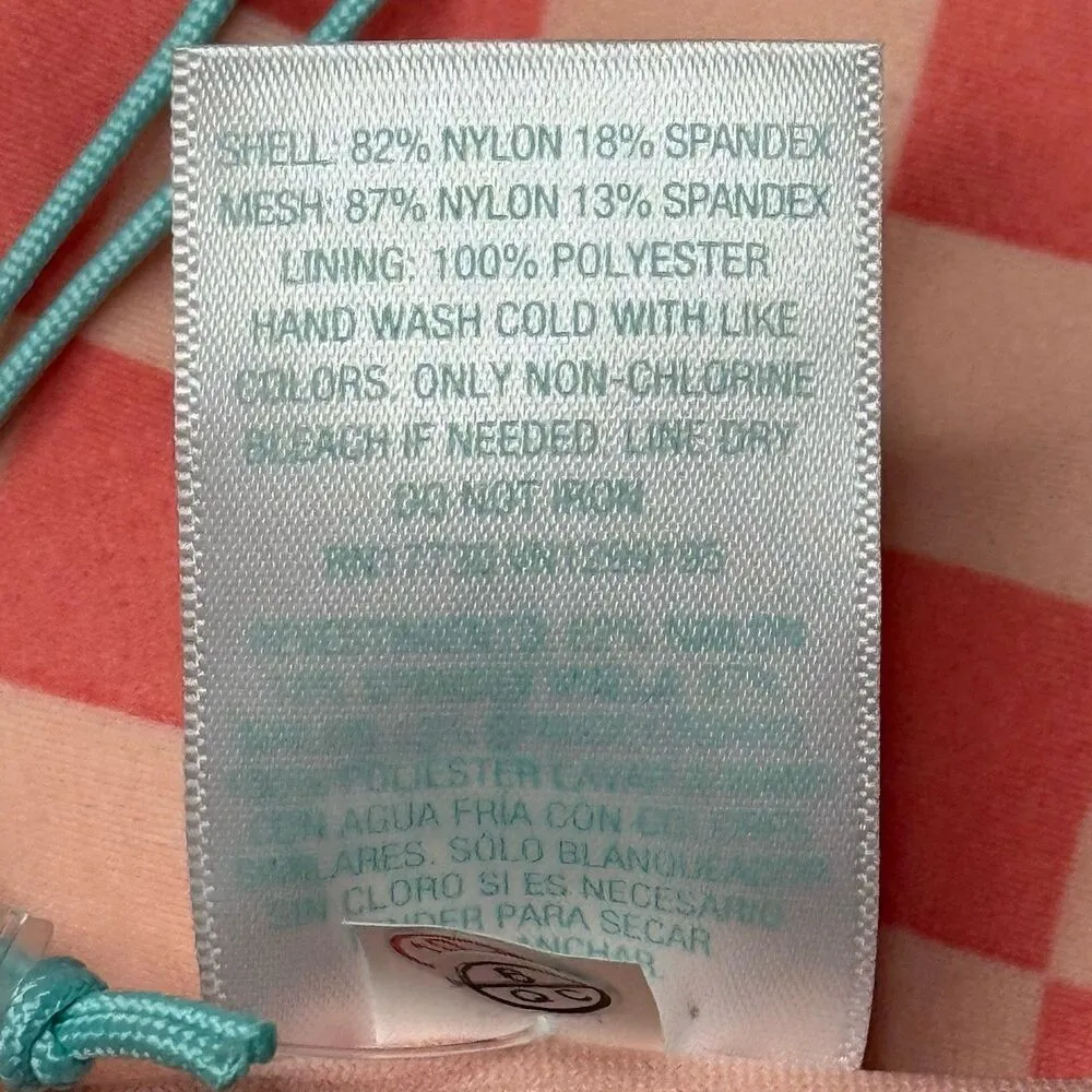 Kona Sol Pink Coral Checkered Medium Coverage Hipster Bikini Bottom X (14W) New! - Image 9