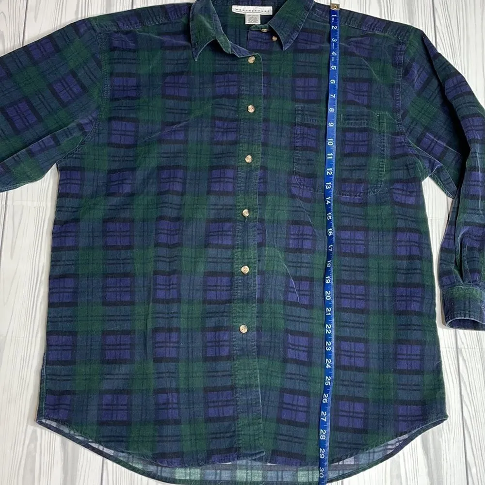 90s Vintage womens Plaid Corduroy Oversized Shacket Large Green - Image 5