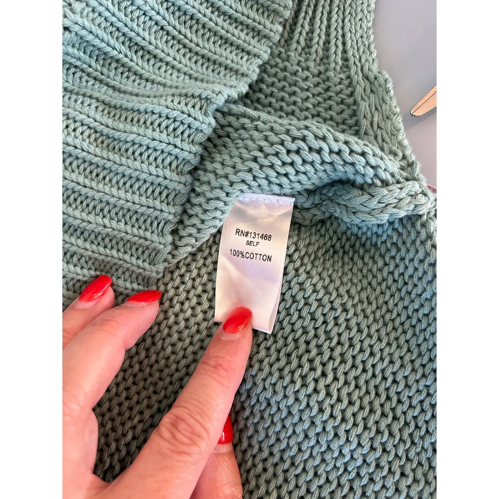 Fate Anthropologie distressed sweater size S cotton ombre tan turquoise crew - Image 5