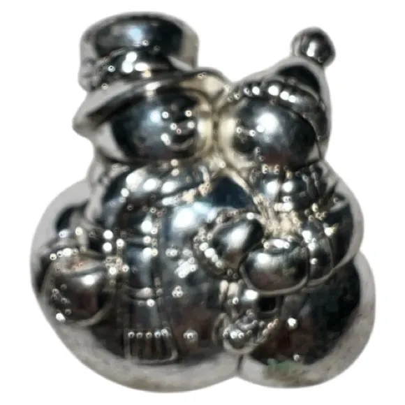 Vintage Silver Snowman couple cute brooch for the holidays - Image 2