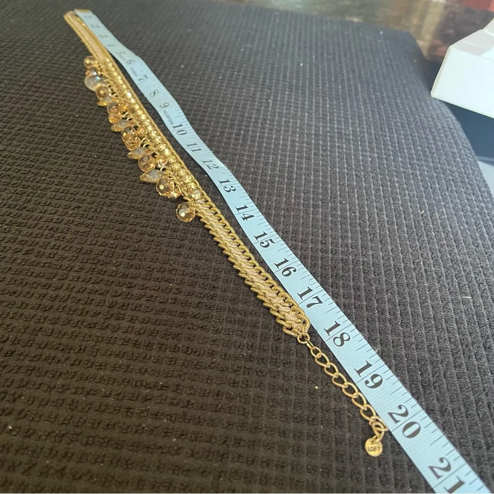 LOFT Ann Taylor Gold/Taupe Mesh/Topaz & Multi-Color Crystal Necklace - Image 6