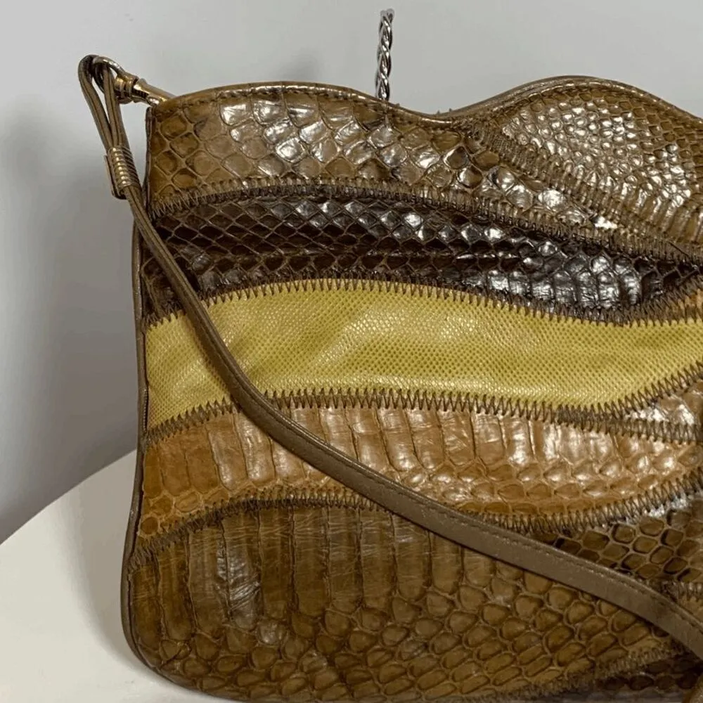 Vintage 70's Snakeskin and Leather Hong Kong Purse Yellow - Image 2