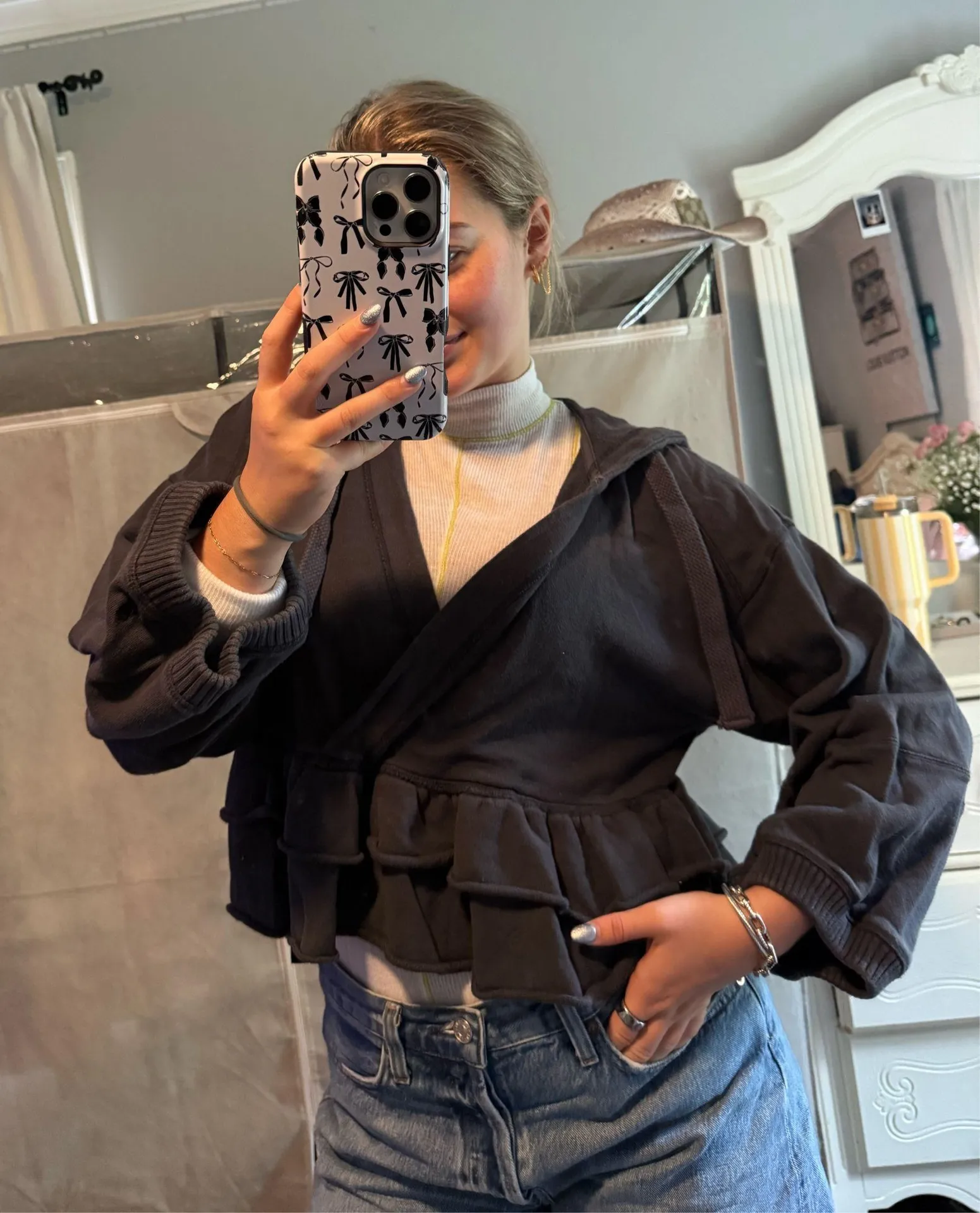 Free people FP movement side swept ruffle French terry hoodie  - Image 6