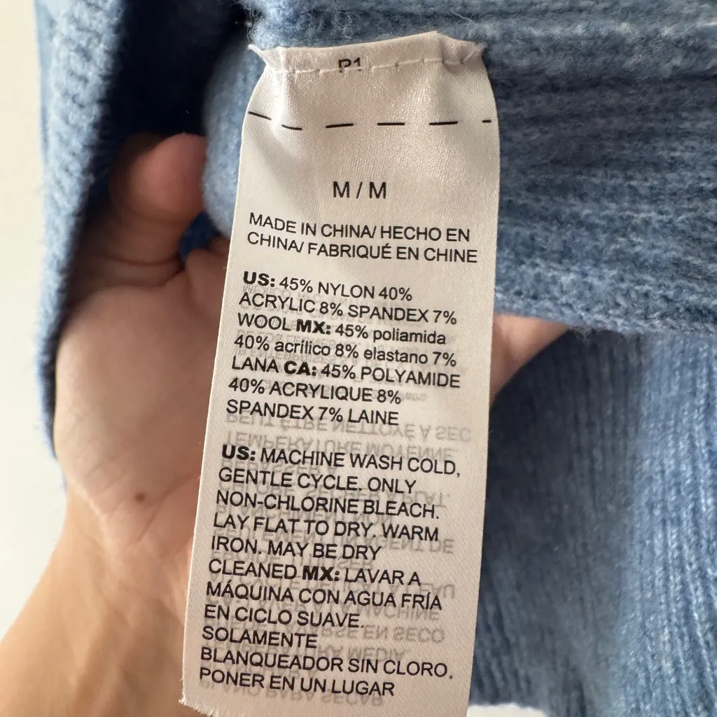 White House Black Market Blue Sweater Wool Blend Wide 3/4 Sleeve - Image 6