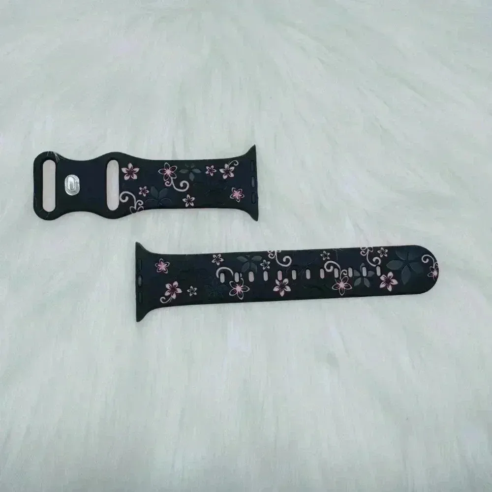 New Black & Pink Floral Design Apple Watch Bands 38mm 40mm 41mm - Image 2