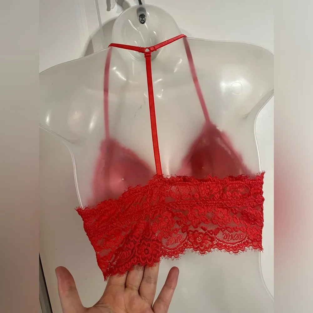 Aerie  Eyelash Styled Lace Padded Red Racerback Bralette Size Small Petite - Image 6
