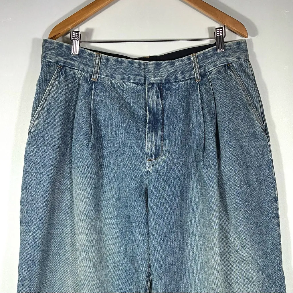 Zimmermann Illustration Pleated Wide Leg Jeans Neptune Blue AU 4 US 12 NWT - Image 11