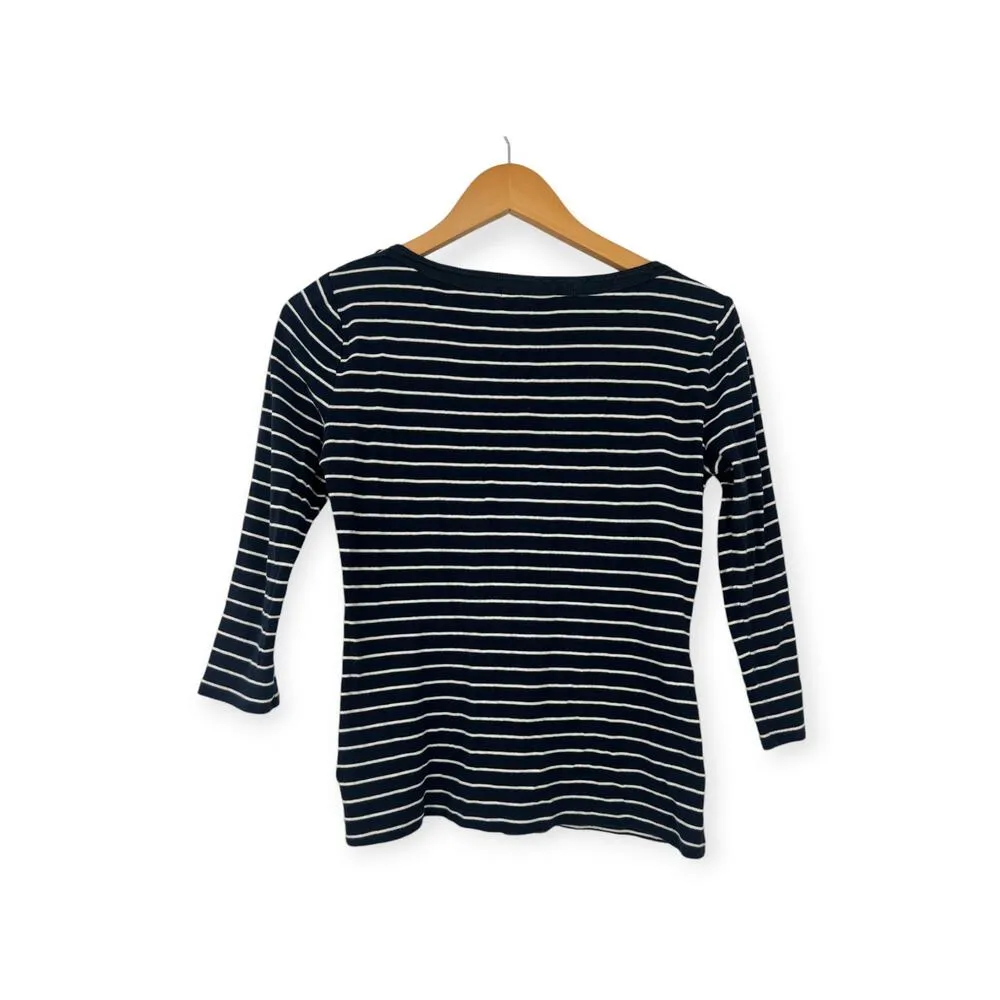 Ralph Lauren Women's  M | Half Sleeve Boat Neck Stripped Nay Top T-shirt Cotton - Image 3