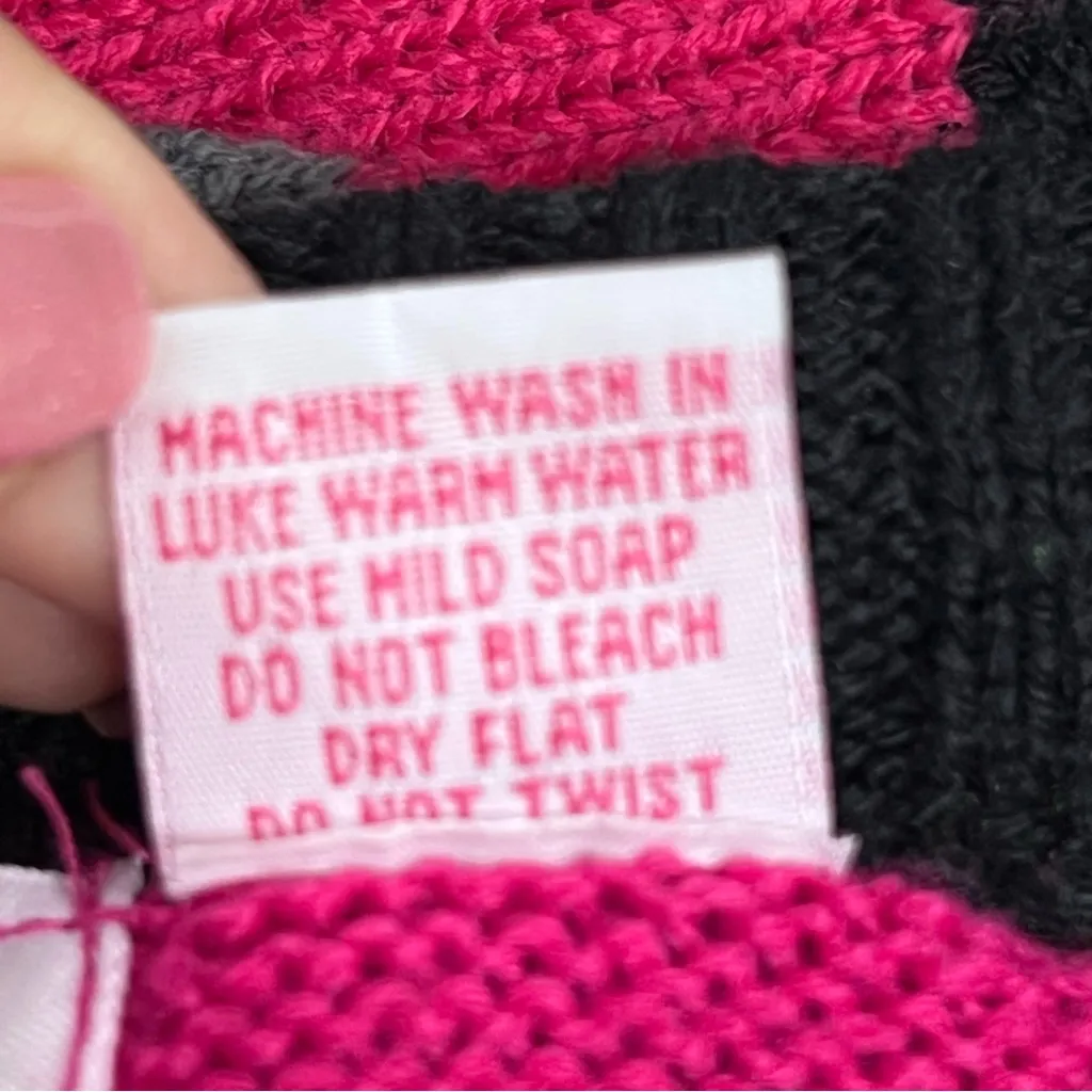 Lipstick Small Black, Pink, and Gray Striped Mini sweater Dress short sleeve Black - Image 3