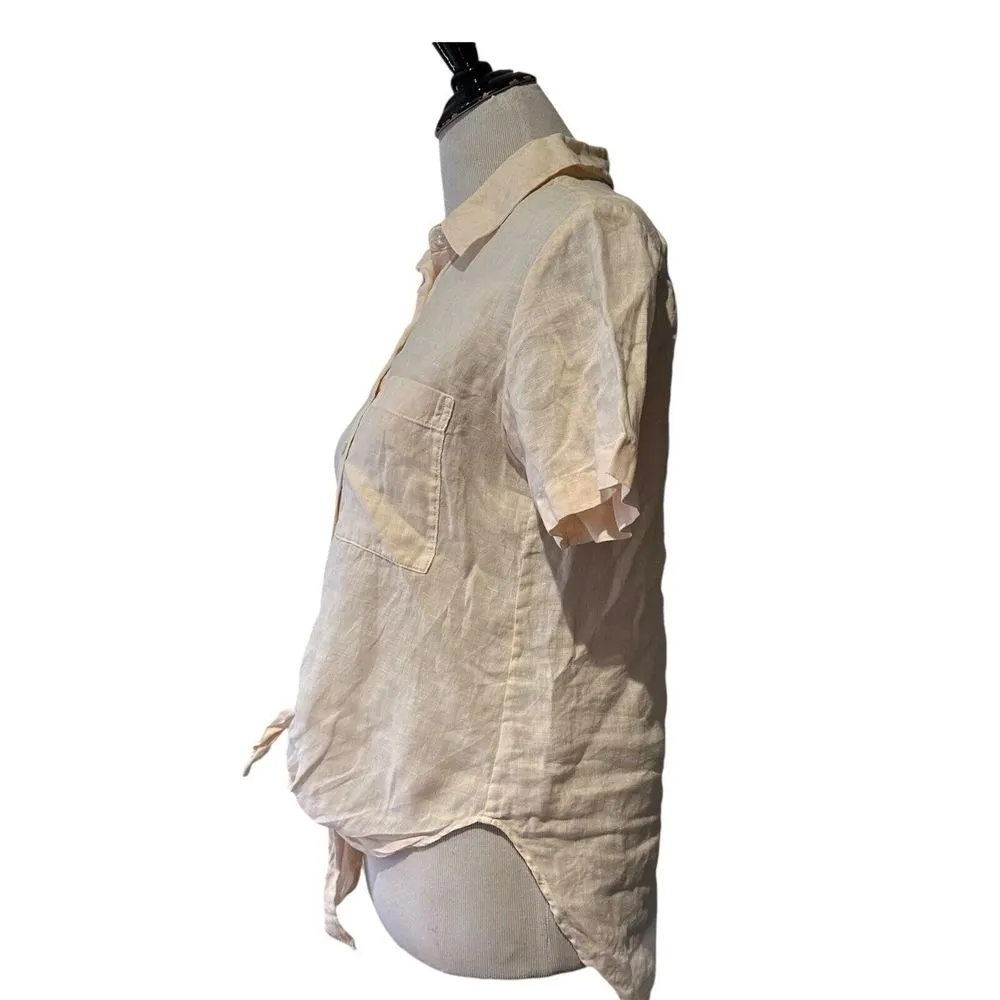 Theory Hekanina Tie Front‎ Top Size 00 0 Linen Minimalist Short Sleeve Coastal - Image 5