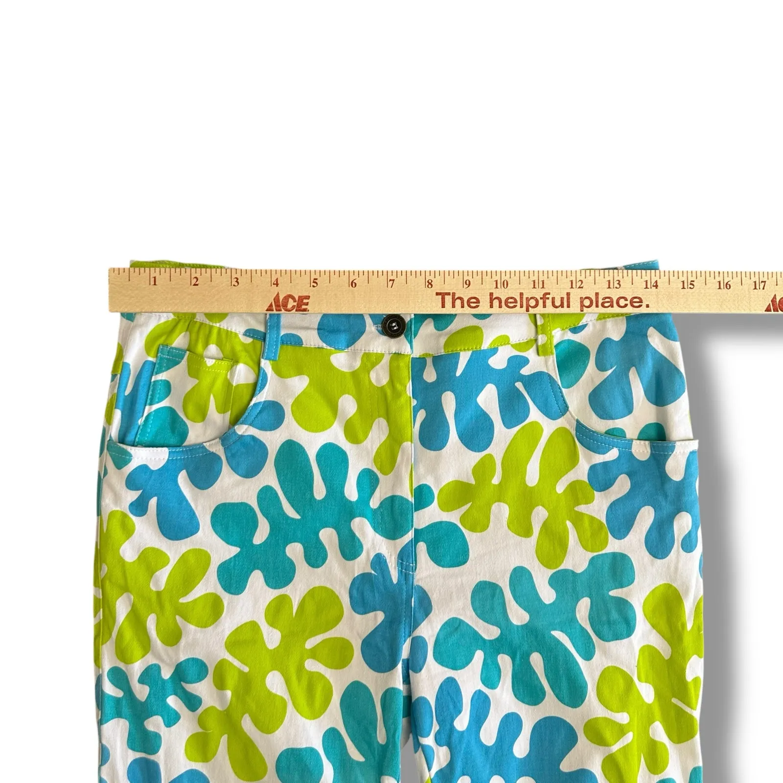 Gretchen Scott Pants Medium M Leaf Print Resort Wear Cotton Summer Vacation White - Image 3