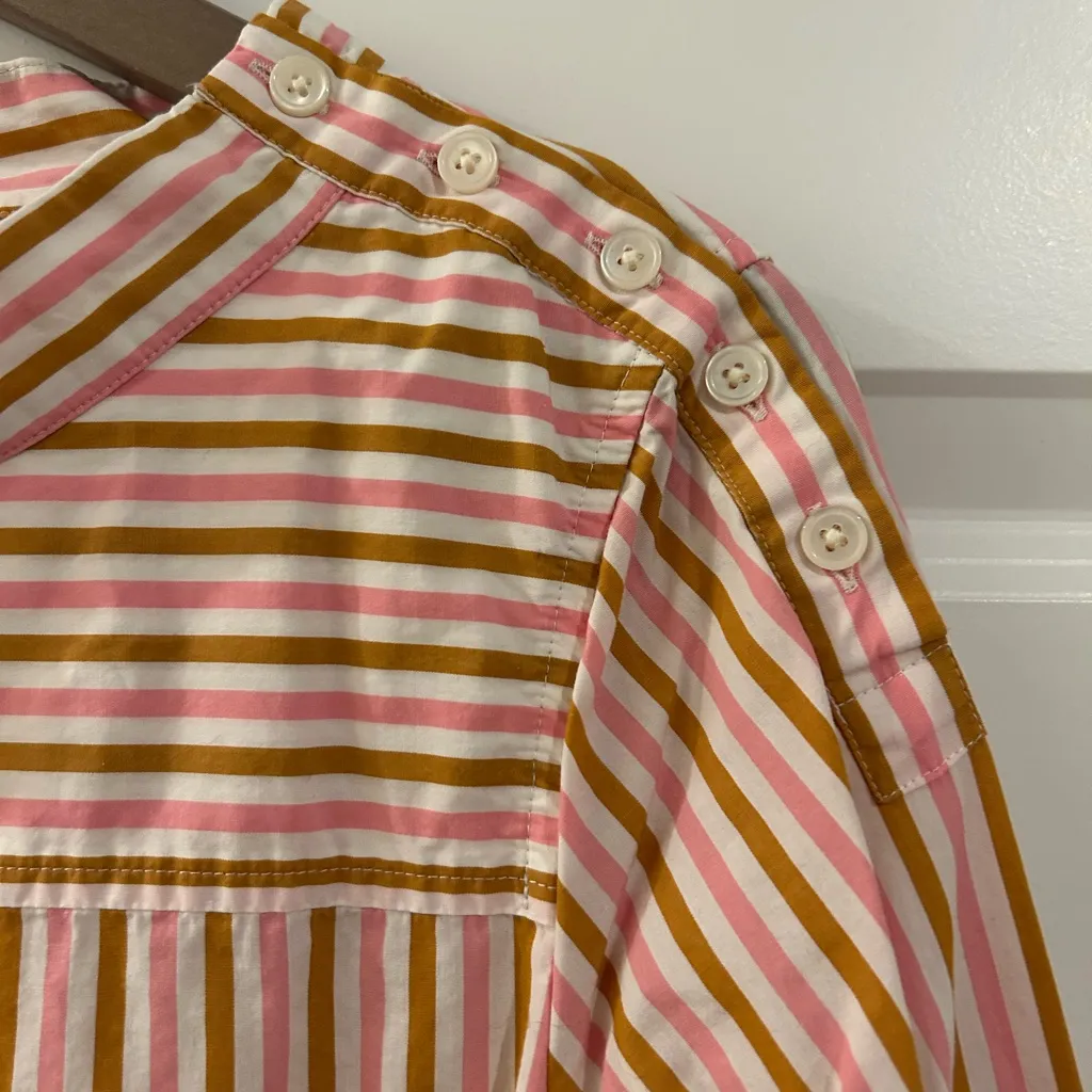J Crew Striped Shirt White Pink Brown Size 4 - Image 2