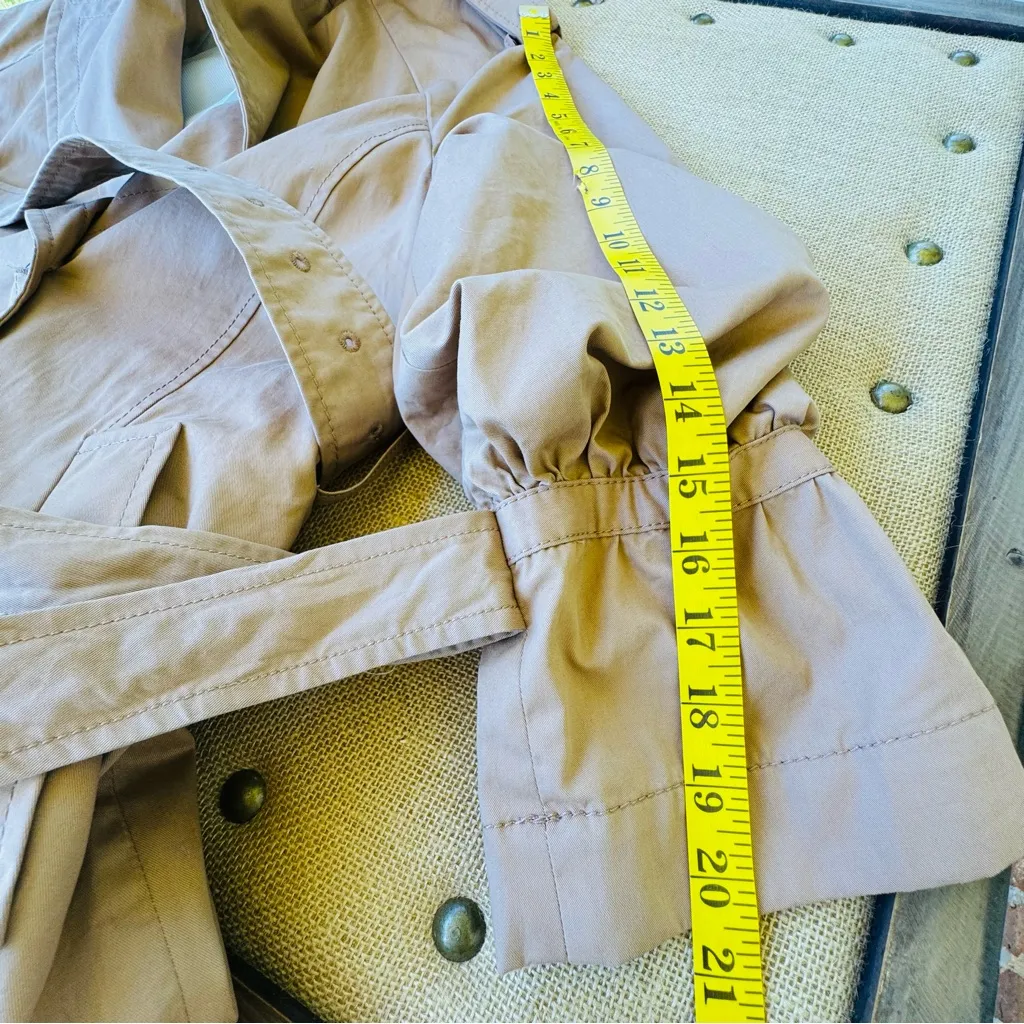 Banana Republic Water-Resistant Tie-Sleeve Trench Coat Jacket Camel Tan Belted - Image 11