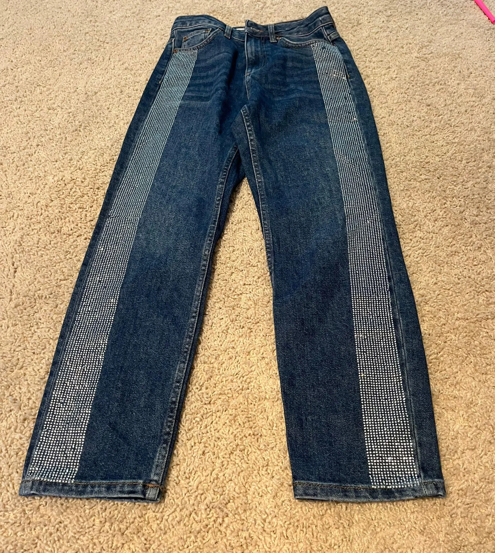 Diamanté rhinestone side panel stripe straight jeans never worn  - Image 2
