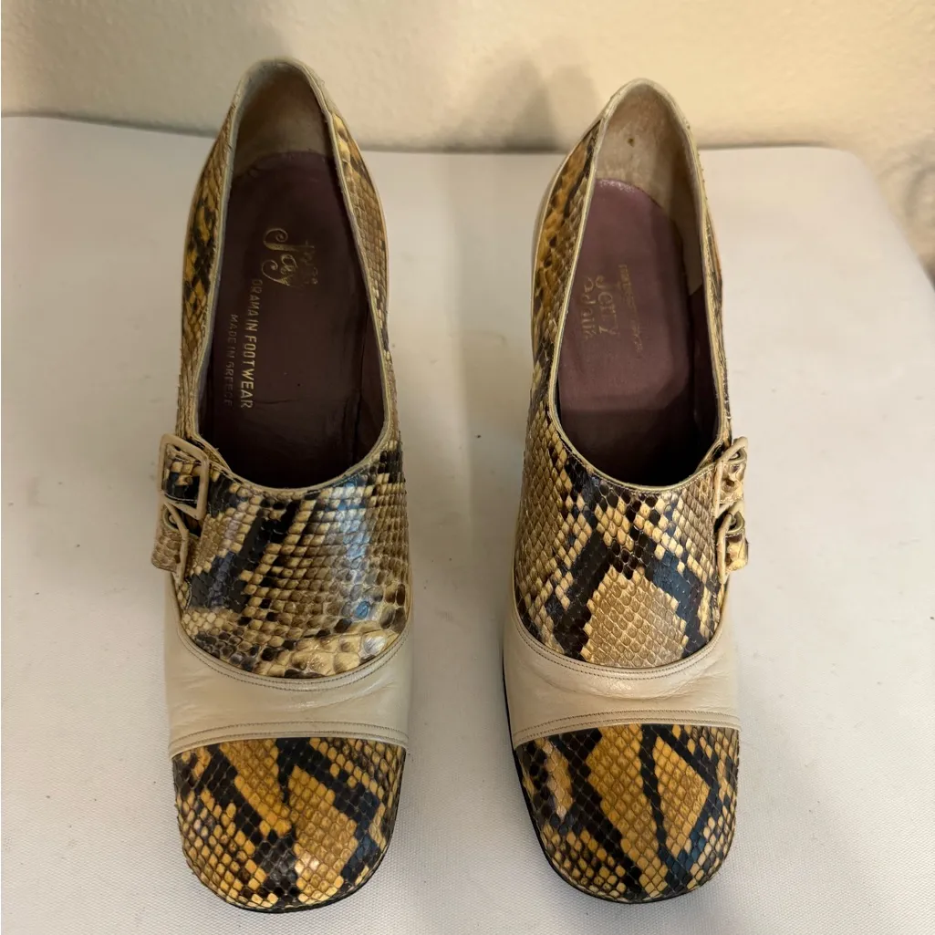 Rare Vintage Jerry Edouard Mod Era Shoes Multi Color Leather 5 B Snakeskin Brown - Image 3