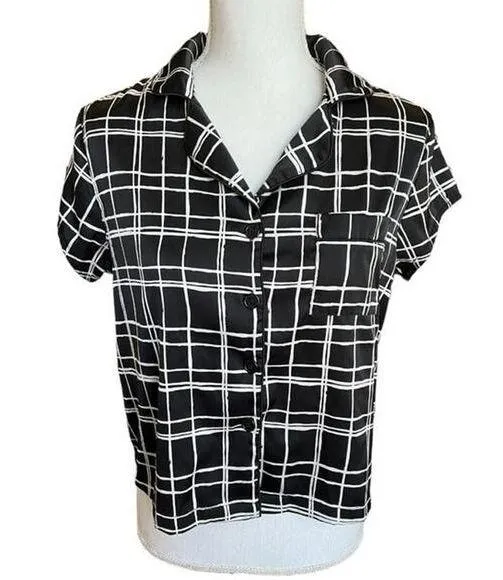 House of Harlow 1960 sleepwear black and white plaid button down top - Image 1
