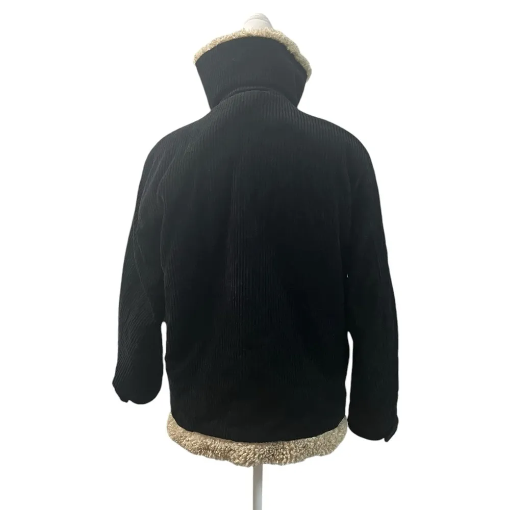 Topshop Corduroy Sherpa Faux Fur Lined High Neck Full Zip Metal Snap Jacket 4 - Image 7