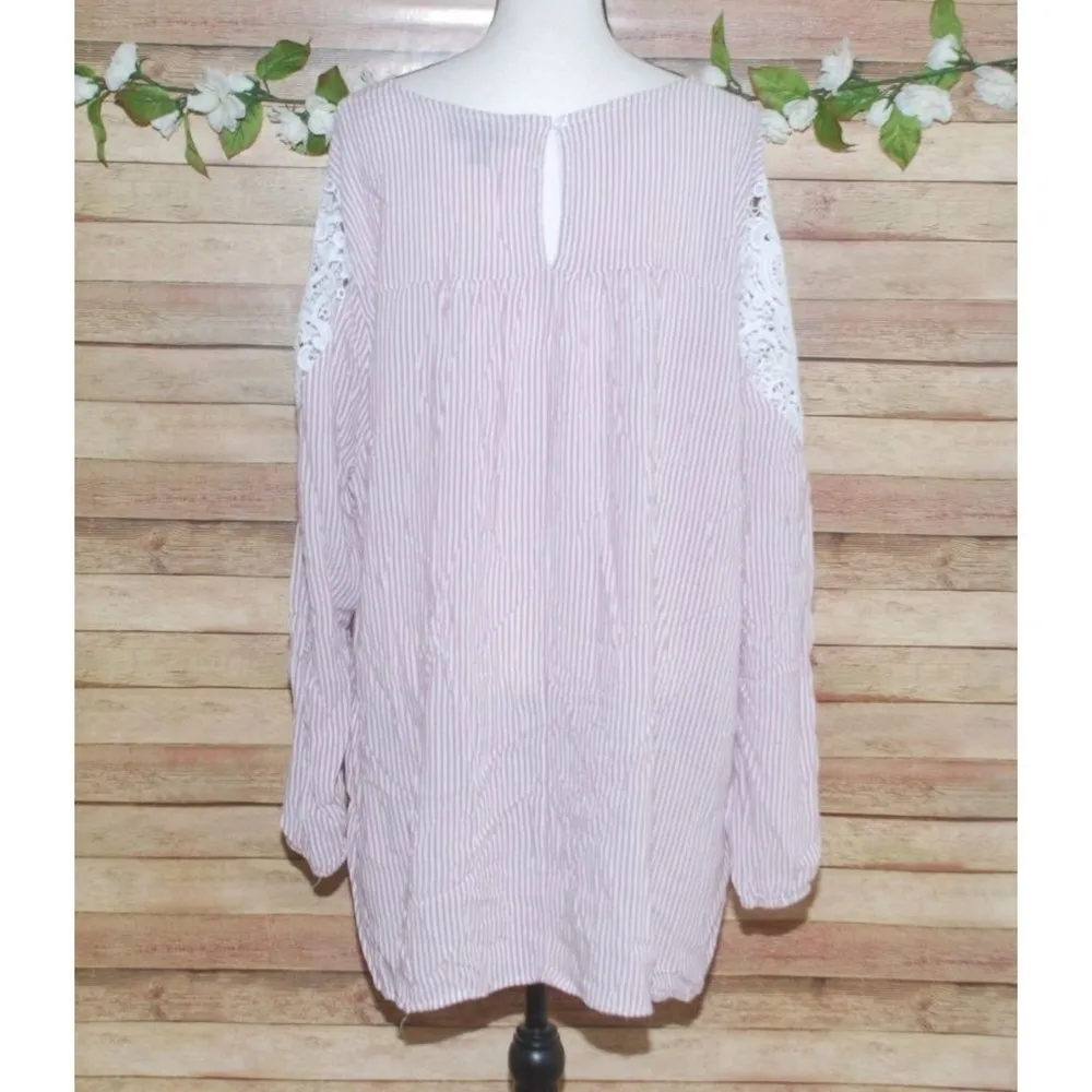 Lane Bryant Purple Striped Blouse Top Tunic Size 26W 28W Long Lace Sleeve - Image 6