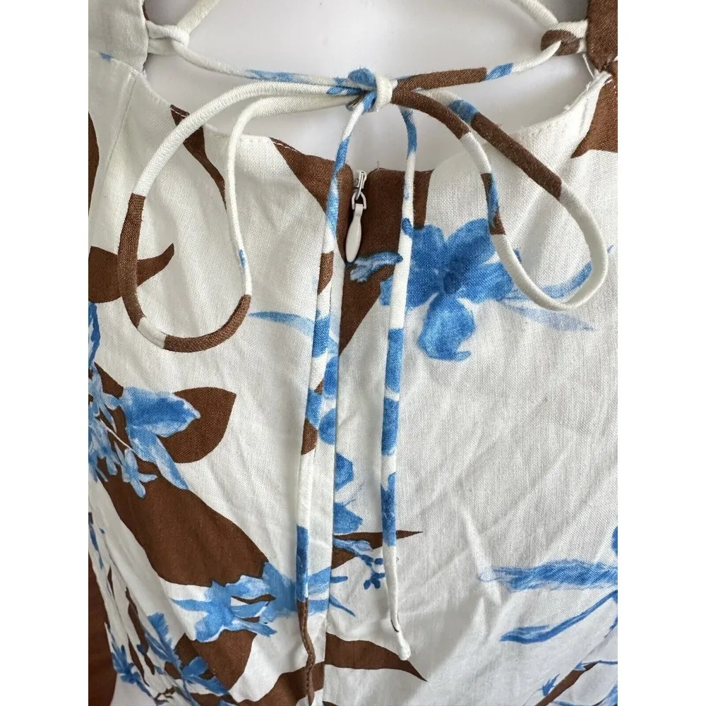 Zara Womens Mini Dress S Blue White Floral Tulip Hem Sundress Coastal - Image 7
