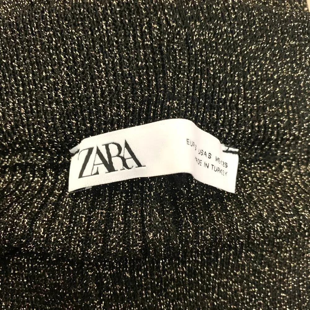 NEW Zara Shimmery Glitter Metallic Stretchy Ribbed Knit Flare Pant Black/Gold - Image 8