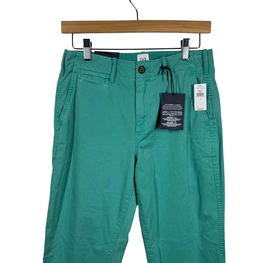 GAP Pants Women 2 NWT Blue Green High Rise Straight Khaki Chino Trouser Preppy - Image 3