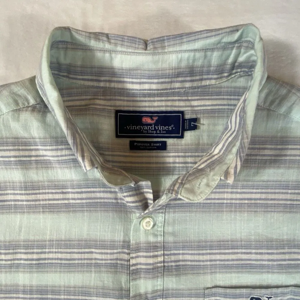 Vineyard Vines Women's Shirt Popover Striped Cotton Long Sleeve Button Sz L Logo - Image 3