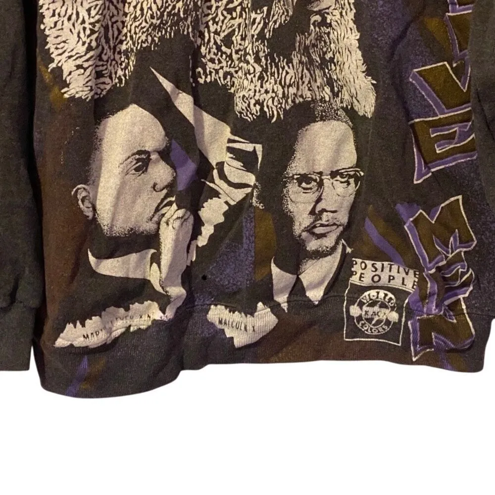 Vintage Positive People Black History Fredrick Douglas MLK Malcolm X Sweatshirt Gray Size XL - Image 2
